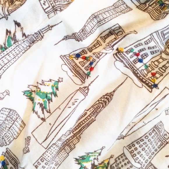 AERIE Pajamas XS Jogger Pants Cream Ribbon Elastic Waist Christmas Town Tree - Picture 2 of 3